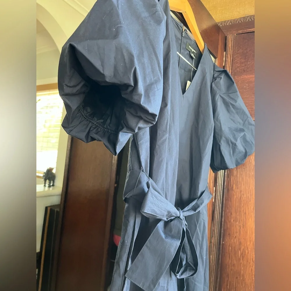 Banana Republic Navy Puff Sleeve Midi Dress – XS Petite – 100% Cotton - Picture 3 of 9